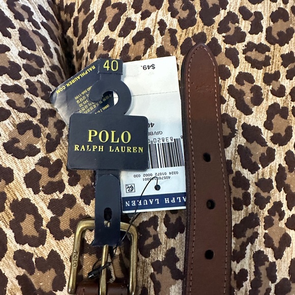 New Men's Ralph Lauren Green Polo Bear Brown Leather Ribbon Belt Size 40 - Picture 2 of 3